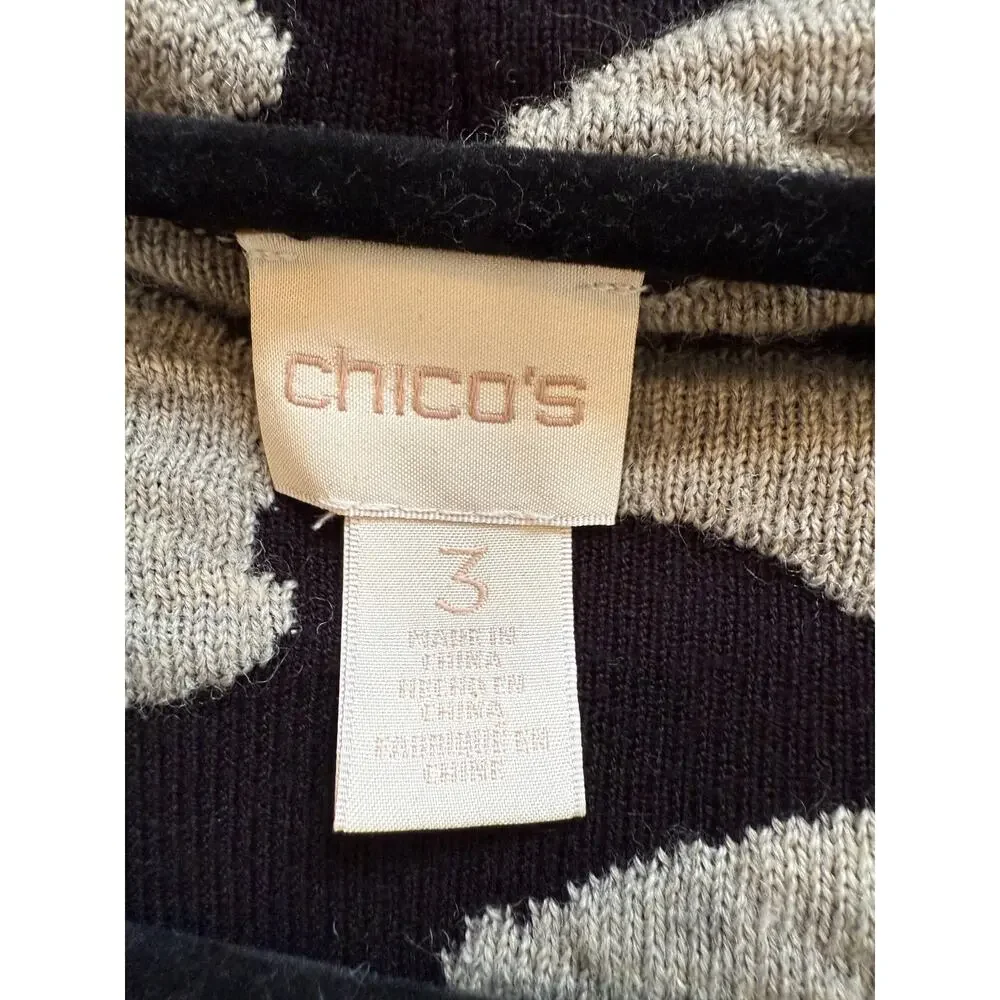 Chico's Patterned Wool Blend Full Zip Cardigan, Size 3